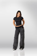 IT GIRL JEANS - BLACK ACID WASH (BLACK RIB)